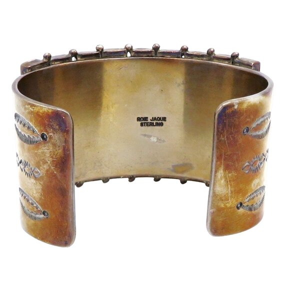 Vintage Sterling Silver Navajo Roie Jaque Multi Gemstone Mosaic Cuff Bracelet - Picture 5 of 8